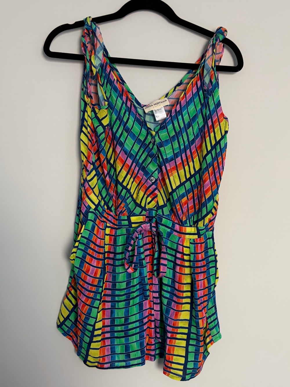Mara Hoffman Swim L Rainbow Geometric Romper Cover Up Boho Resort Beach